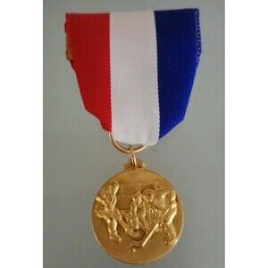 Senior Nationals '79 Roseau, Minn. Red White Blue Lapel Pin Gold Medallion Medal